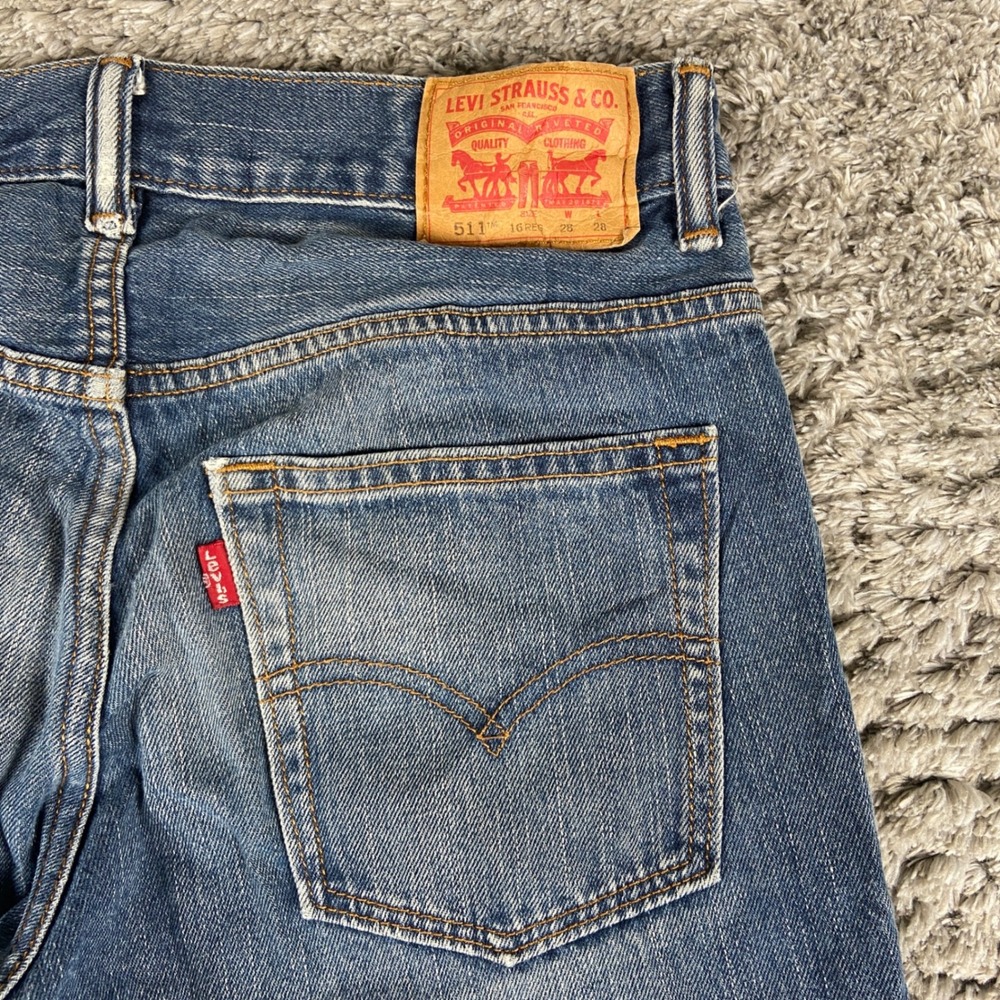 Levi's 511 Jeans Women 28x28‎ Blue Denim Slim Fit Medium Wash Cotton Pant Casual
